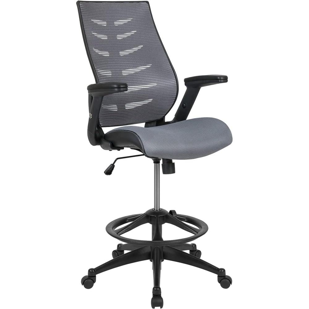 imageFlash Furniture Kale HighBack Ergonomic Mesh Office Chair with FlipUp Arms and Adjustable Foot Ring SpineBack Tall Executive Swivel Chair BlackDark Gray
