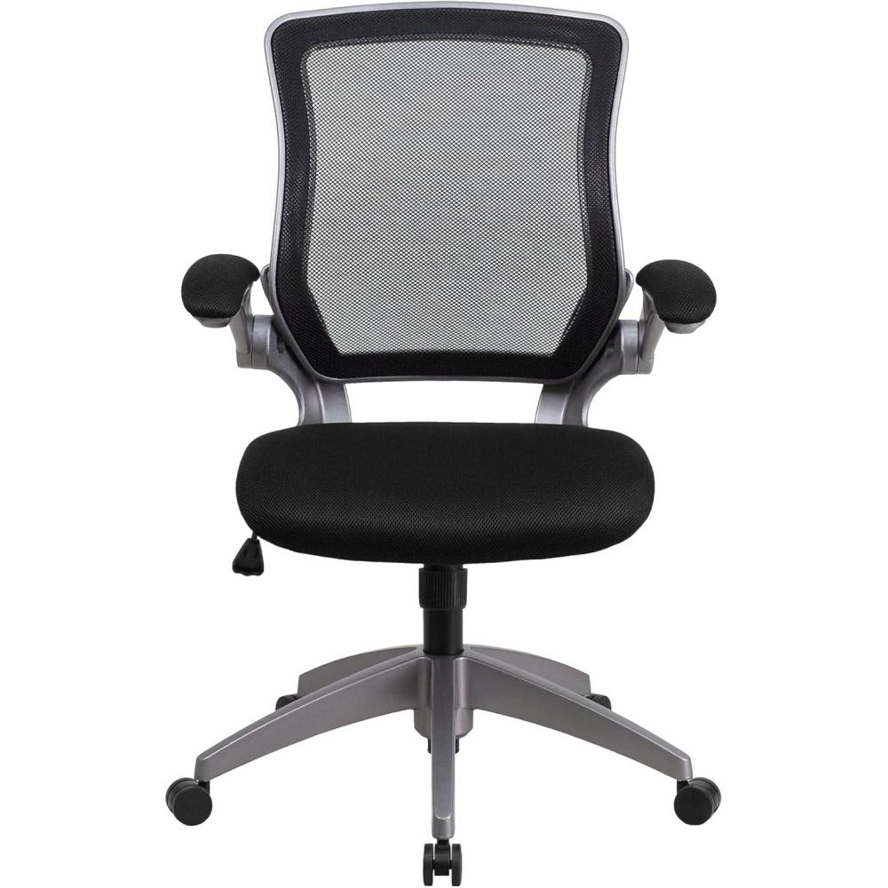 imageFlash Furniture Kale MidBack Black Mesh Swivel Ergonomic Task Office Chair with Gray Frame and FlipUp Arms