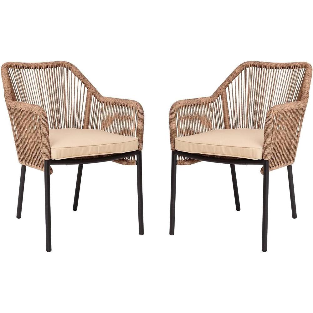 imageFlash Furniture Kallie Set of 2 IndoorOutdoor Stacking Club Chairs with Arms UV Resistant Woven Black Seat ampamp Back Gray Zippered Cushions Black Aluminum FrameNatural