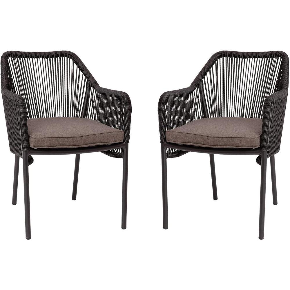 imageFlash Furniture Kallie Set of 2 IndoorOutdoor Stacking Club Chairs with Arms UV Resistant Woven Black Seat ampamp Back Gray Zippered Cushions Black Aluminum FrameBlack