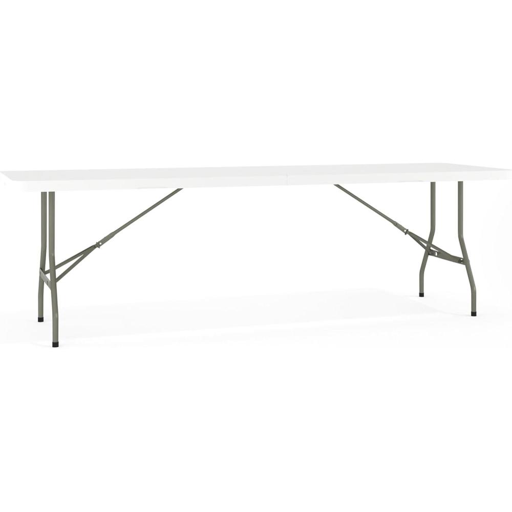 imageFlash Furniture Kathryn 8 Rectangular Plastic Folding Event Table with Carrying Handle BiFold Portable Banquet Table for IndoorOutdoor Events Granite White 30quotW x 96quotL