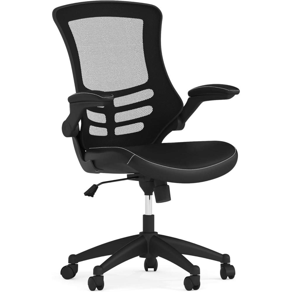 imageFlash Furniture Kelista Office Chair Ergonomic MidBack Dark Gray Mesh with SwivelBlack LeathersoftMesh