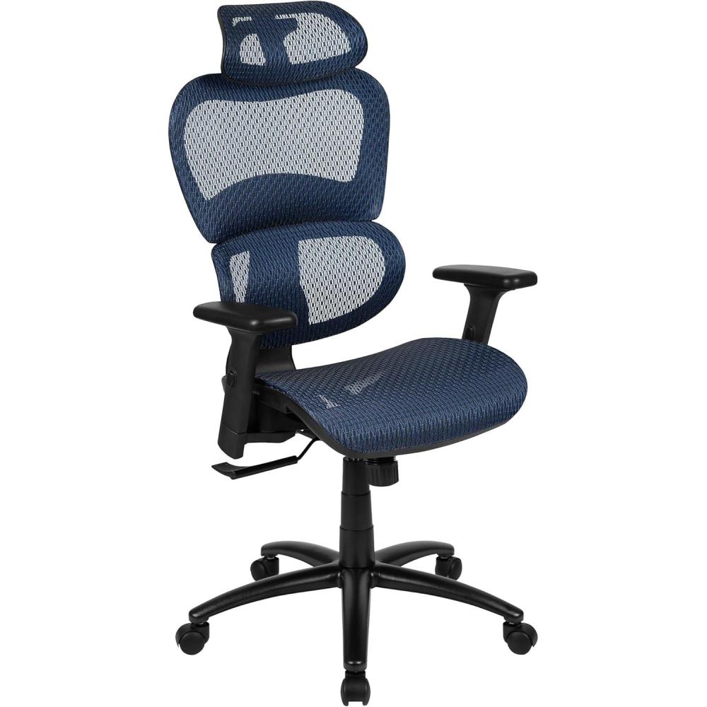imageFlash Furniture LO Ergonomic Mesh Office Chair with 2to1 SynchroTilt Adjustable Headrest Lumbar Support and Adjustable Pivot Arms in Blue