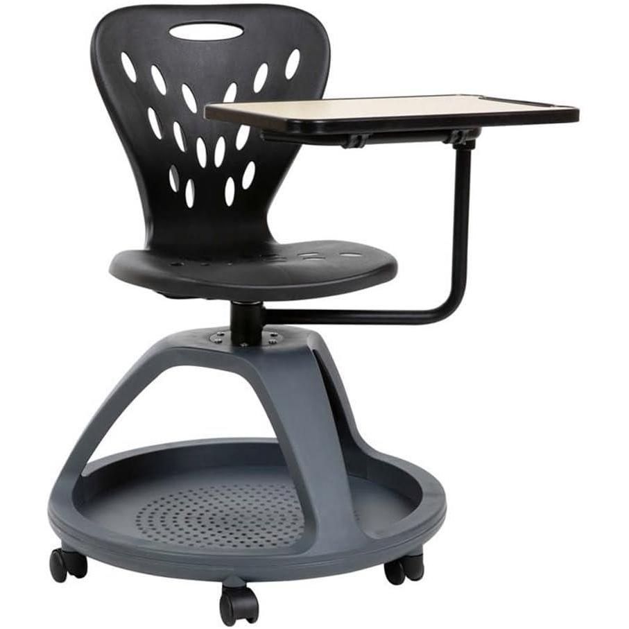 imageFlash Furniture Laikyn Dark Gray Mobile Desk Chair with 360 Degree Tablet Rotation and Under Seat Storage CubbyBlack