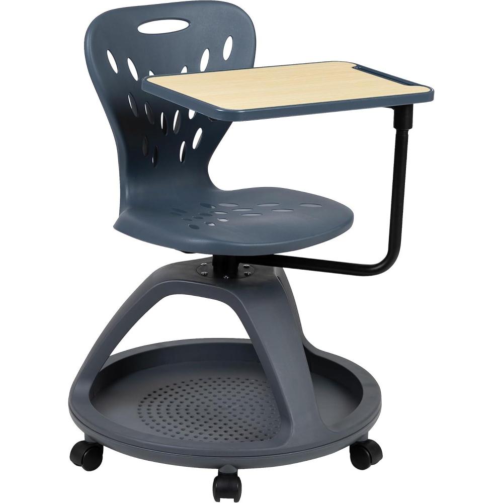 imageFlash Furniture Laikyn Dark Gray Mobile Desk Chair with 360 Degree Tablet Rotation and Under Seat Storage CubbyDark Gray