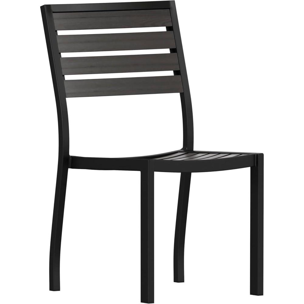 imageFlash Furniture Lark Outdoor Stackable Side Chair with Faux Teak Poly Slats Set of 2Gray Wash Teak
