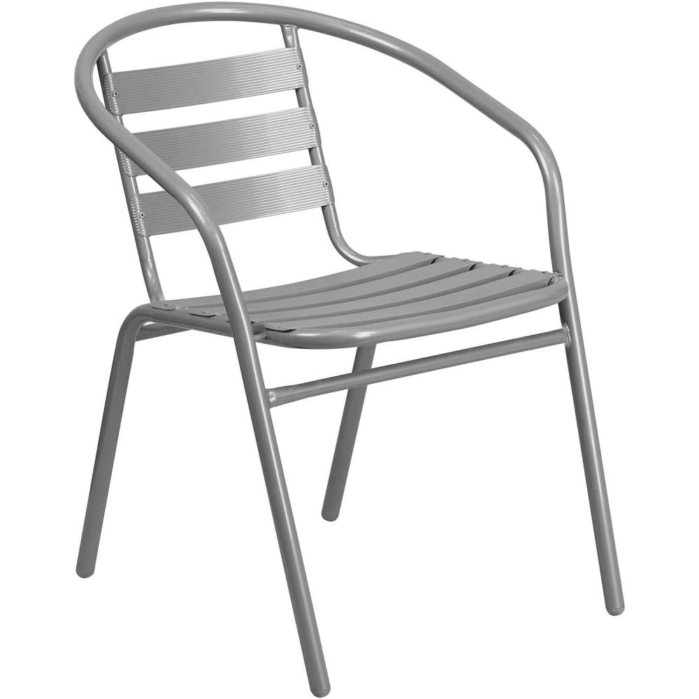 imageFlash Furniture Lila 4 Pack Silver Metal Restaurant Stack Chair with Aluminum SlatsSilver