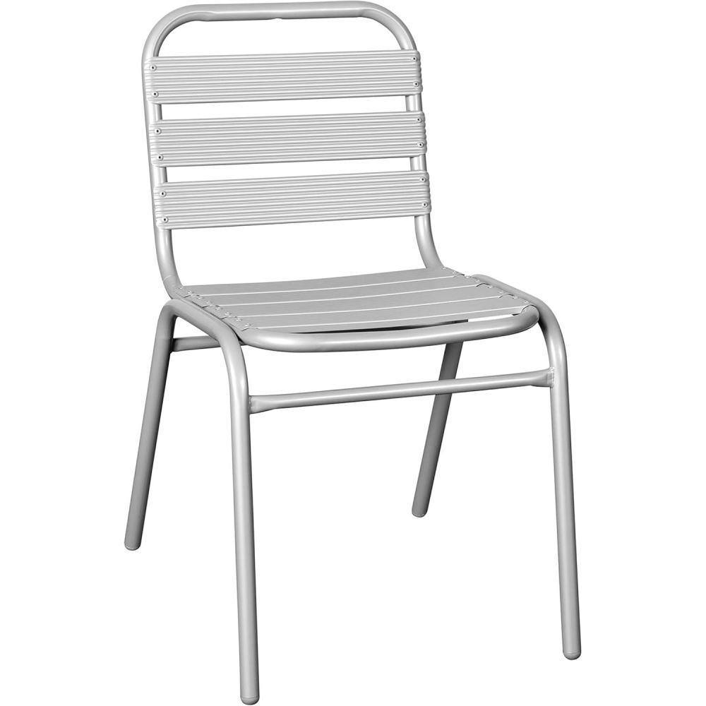 imageFlash Furniture Lila Commercial Black IndoorOutdoor Restaurant Stack Chair with Triple Slat BackSilver