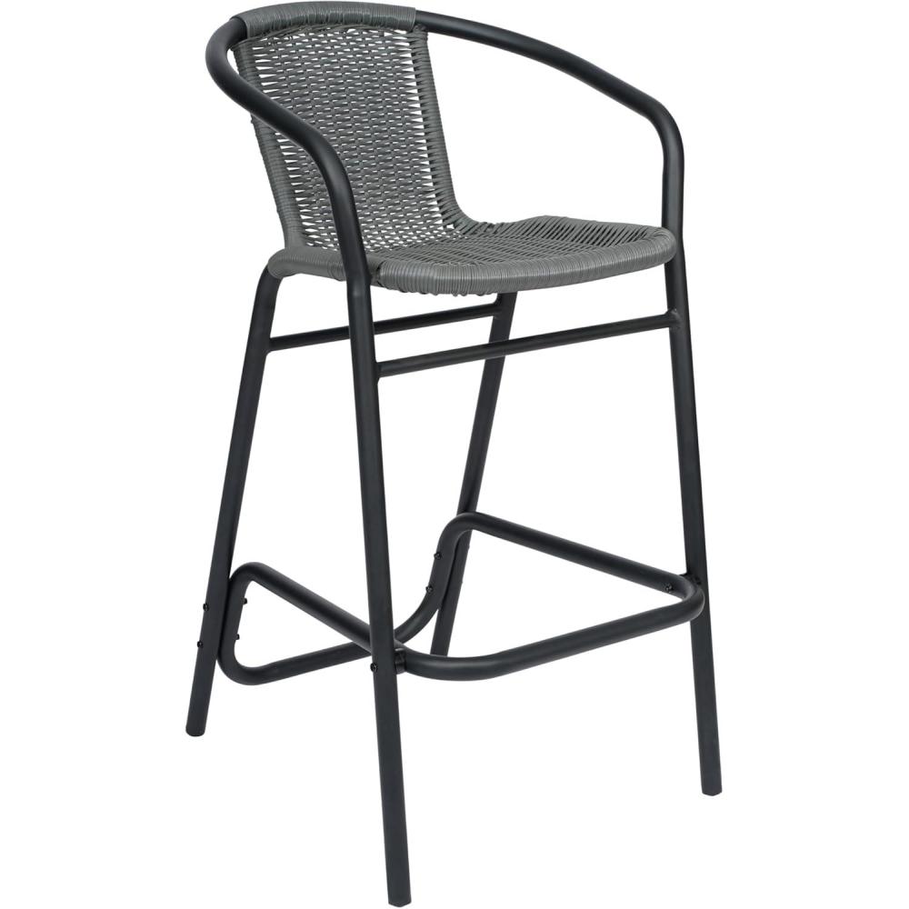 imageFlash Furniture Lila Commercial Grade Rattan IndoorOutdoor Commercial Restaurant Barstool Rattan Seat and Back Footrest Medium Brown 4 PackGrey