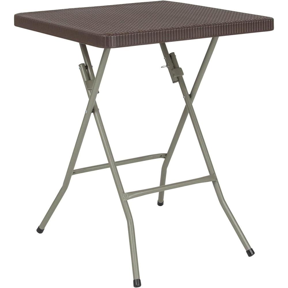 imageFlash Furniture Linburgh Commercial Grade 195Foot Square Brown Rattan Plastic Folding Table