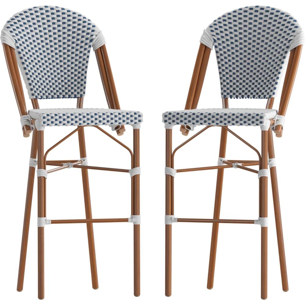 imageFlash Furniture Lourdes Commercial Grade Bistro Barstool Stackable IndoorOutdoor Dining Stool 30quotHigh NaturalWhite ampamp Light Natural Finish Set of 2White NavyNatural Frame