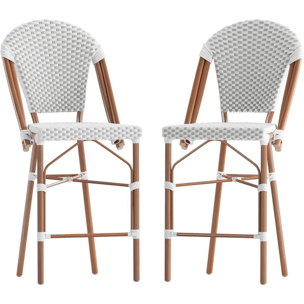 imageFlash Furniture Lourdes Commercial Grade Bistro Counter Stool Stackable IndoorOutdoor Dining Stool 26quotHigh NaturalWhiteLight Natural Finish Set of 2White GrayNatural Frame
