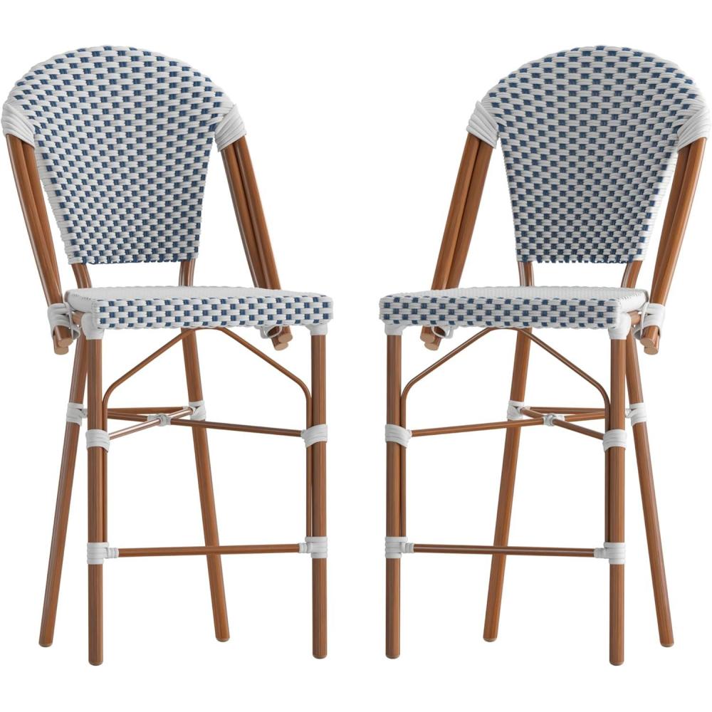 imageFlash Furniture Lourdes Commercial Grade Bistro Counter Stool Stackable IndoorOutdoor Dining Stool 26quotHigh NaturalWhiteLight Natural Finish Set of 2White NavyNatural Frame