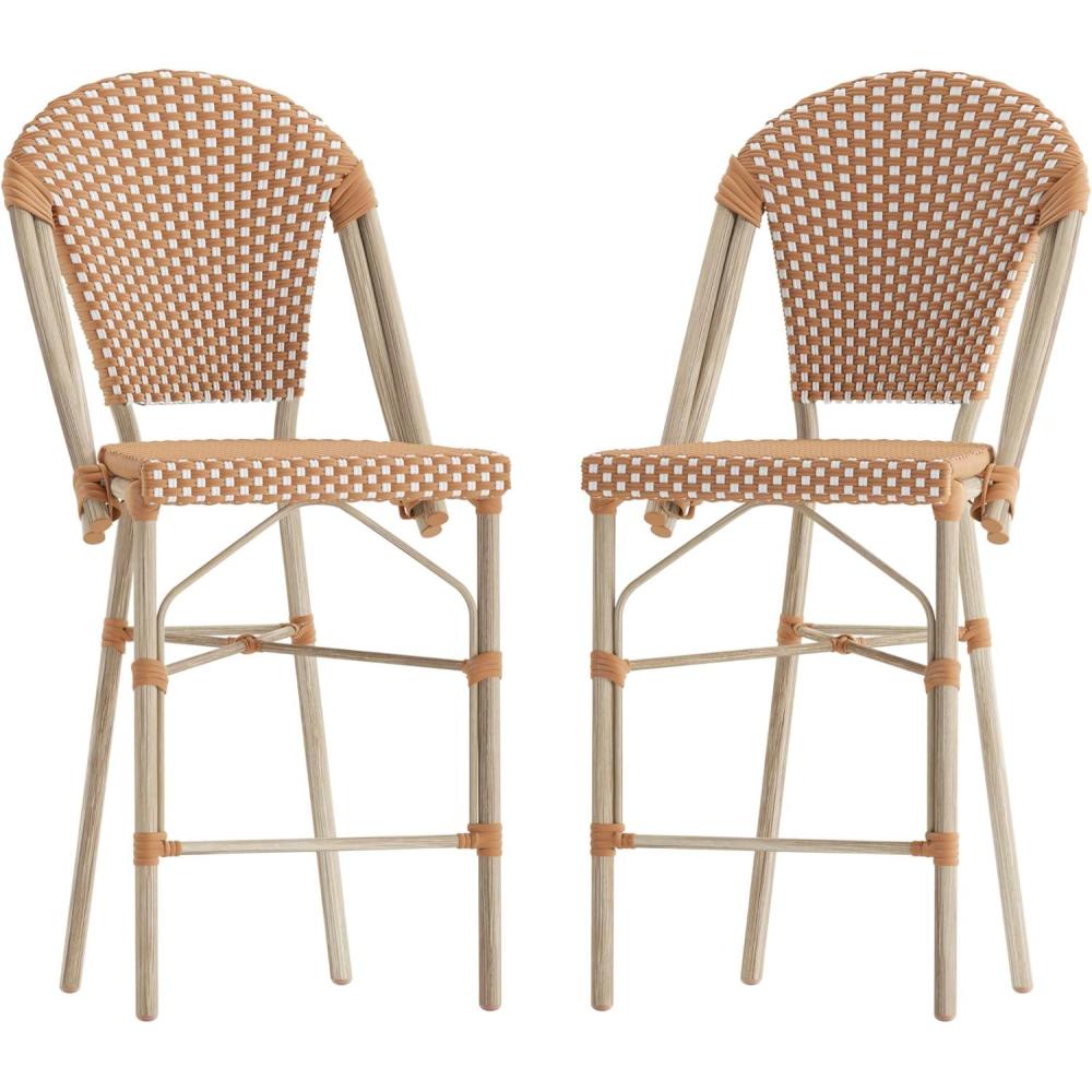 imageFlash Furniture Lourdes Commercial Grade Bistro Counter Stool Stackable IndoorOutdoor Dining Stool 26quotHigh NaturalWhiteLight Natural Finish Set of 2Natural  WhiteLight Natural Frame