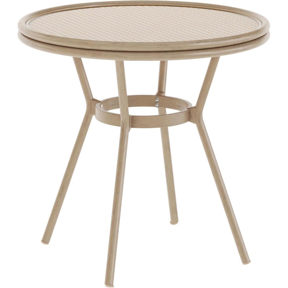 imageFlash Furniture Lourdes IndoorOutdoor Commercial Bistro Table Tempered Glass Top PE Rattan Lt NAT Bamboo Print Aluminum Frame 315quot NATWhiteNatural White RattanLight Natural Frame