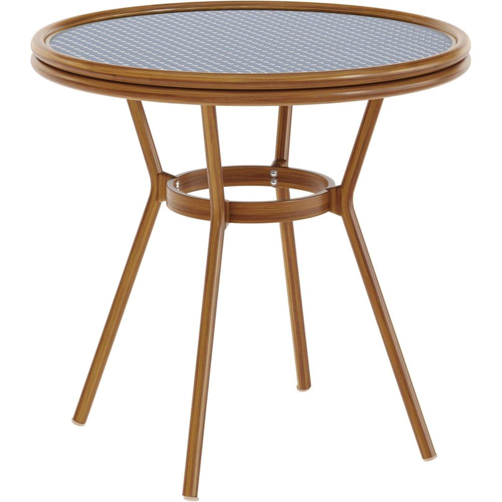 imageFlash Furniture Lourdes IndoorOutdoor Commercial Bistro Table Tempered Glass Top PE Rattan Lt NAT Bamboo Print Aluminum Frame 315quot NATWhiteNavy White RattanNatural Frame