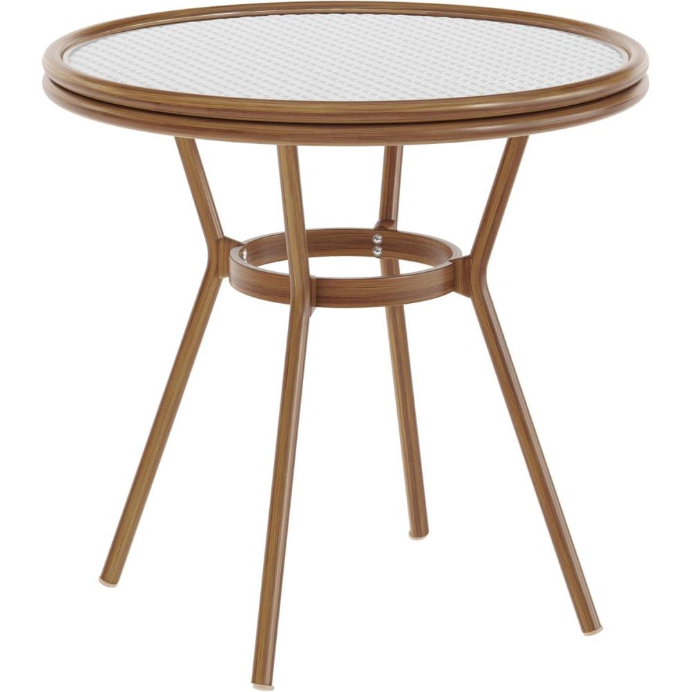 imageFlash Furniture Lourdes IndoorOutdoor Commercial Bistro Table Tempered Glass Top PE Rattan Lt NAT Bamboo Print Aluminum Frame 315quot NATWhiteWhite Gray RattanNatural Frame
