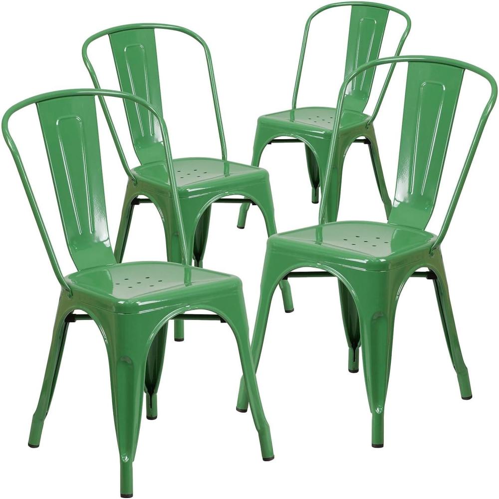 imageFlash Furniture Luke Commercial Grade 4 Pack Green Metal IndoorOutdoor Stackable Chair