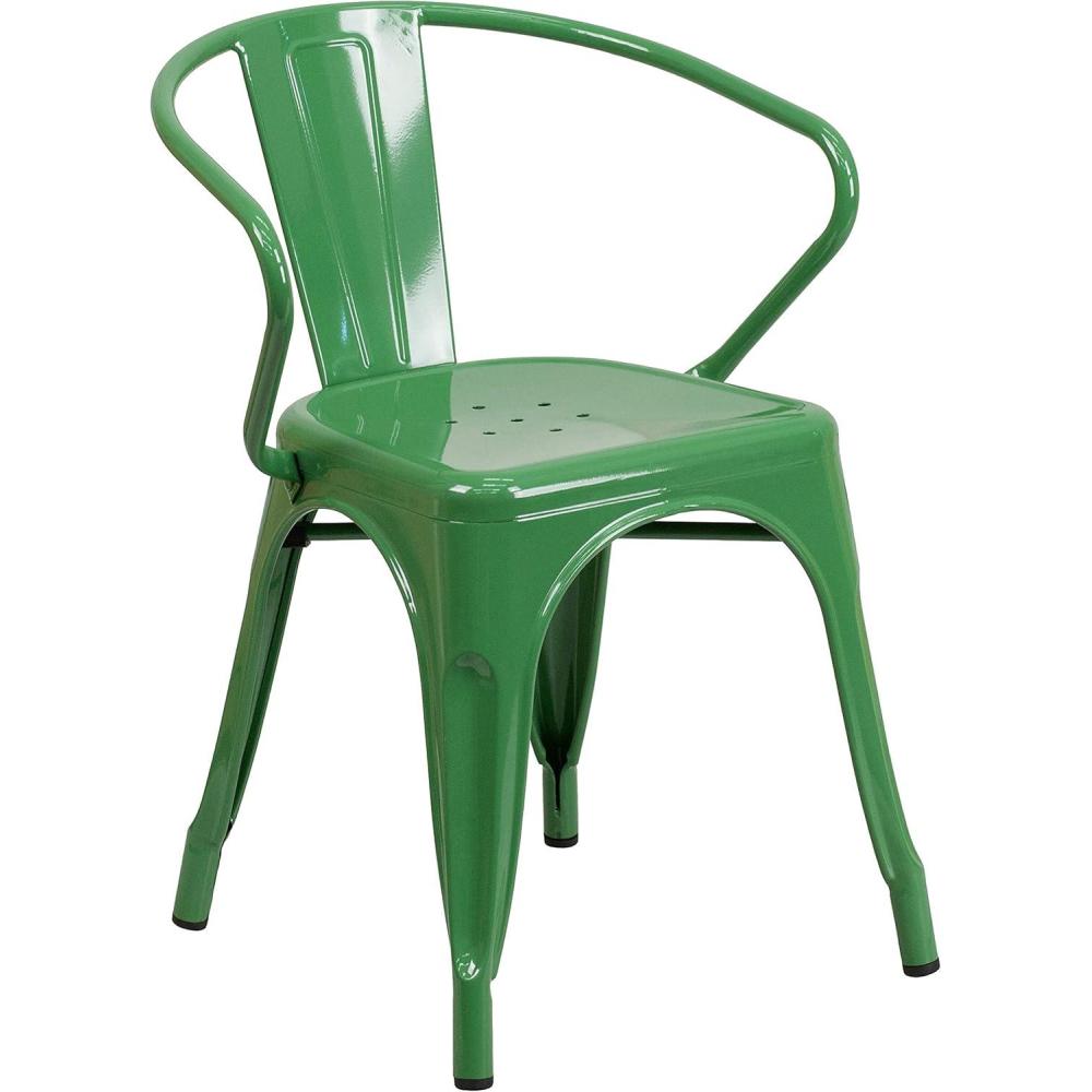 imageFlash Furniture Luna Commercial Grade Black Metal IndoorOutdoor Chair with ArmsGreen