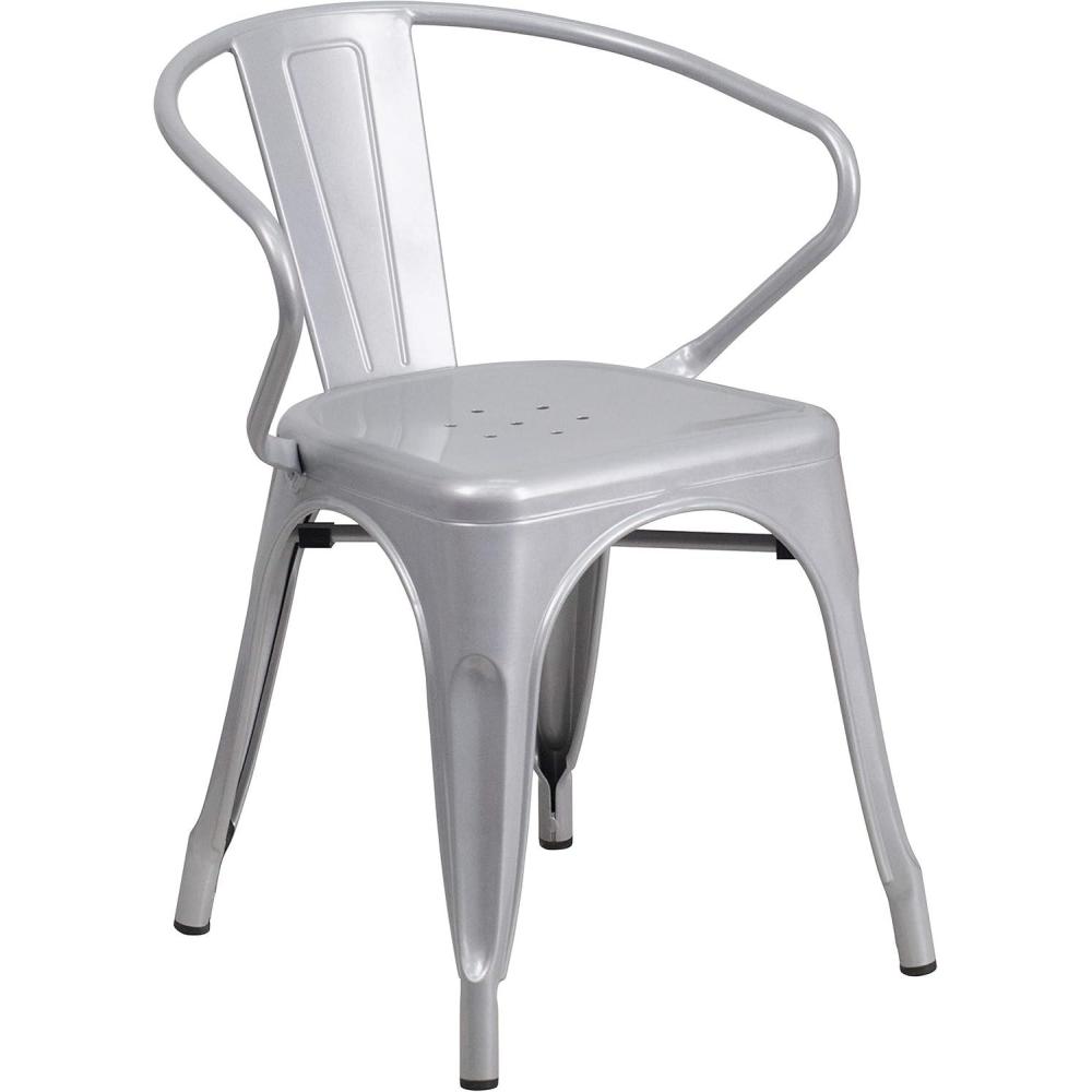 imageFlash Furniture Luna Commercial Grade Black Metal IndoorOutdoor Chair with ArmsSilver