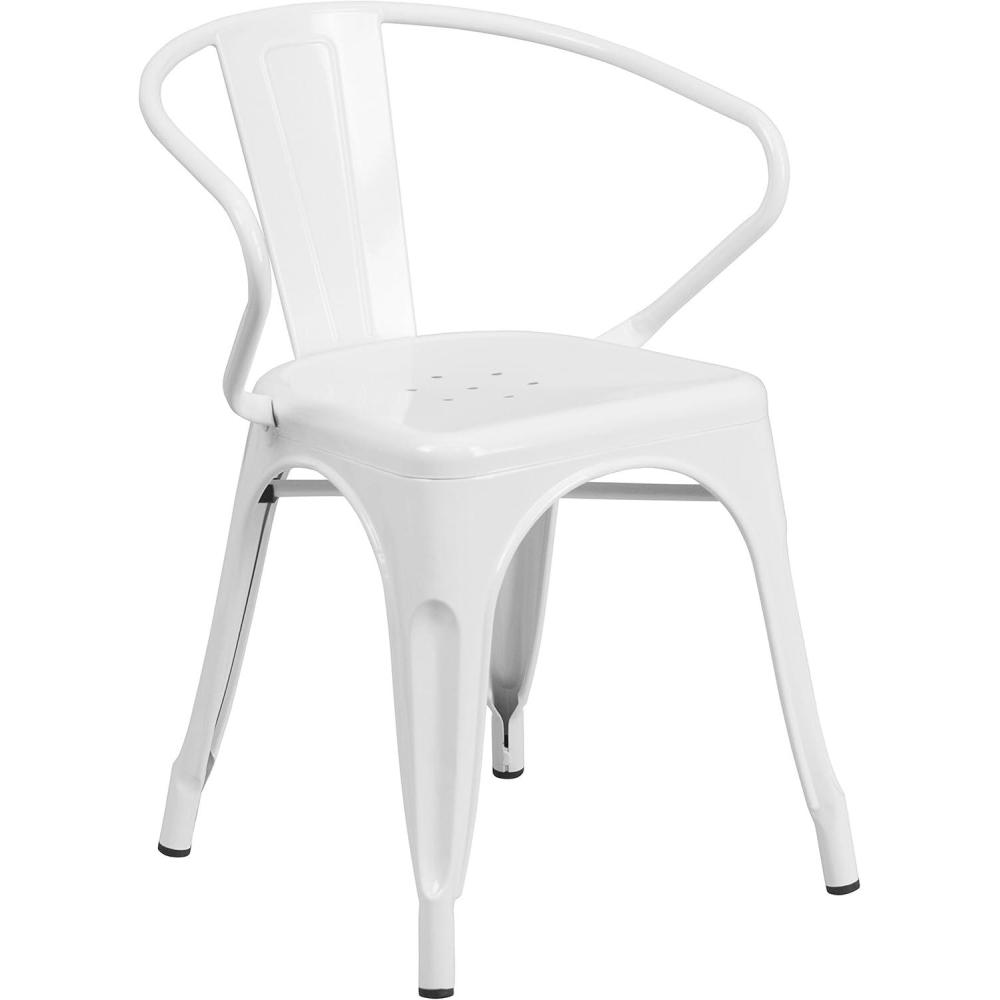 imageFlash Furniture Luna Commercial Grade Black Metal IndoorOutdoor Chair with ArmsWhite