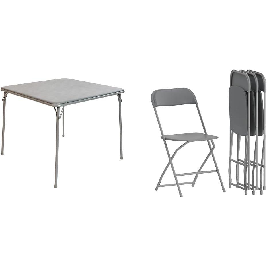 imageFlash Furniture Madelyn Folding Card Table Gray Portable Square Table ampamp Hercules Series Plastic Folding Chair Grey 4 Pack 650LB Weight Capacity Comfortable EventGrey