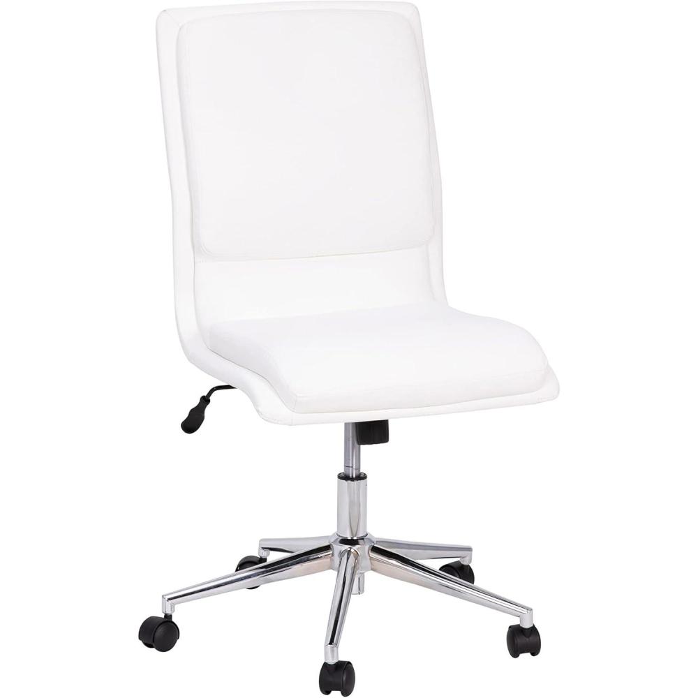 imageFlash Furniture Madigan Task Office Chair Luxurious Cognac LeatherSoft Upholstery Padded MidBack and Seat Height Adjustable Chrome Base ArmlessWhite
