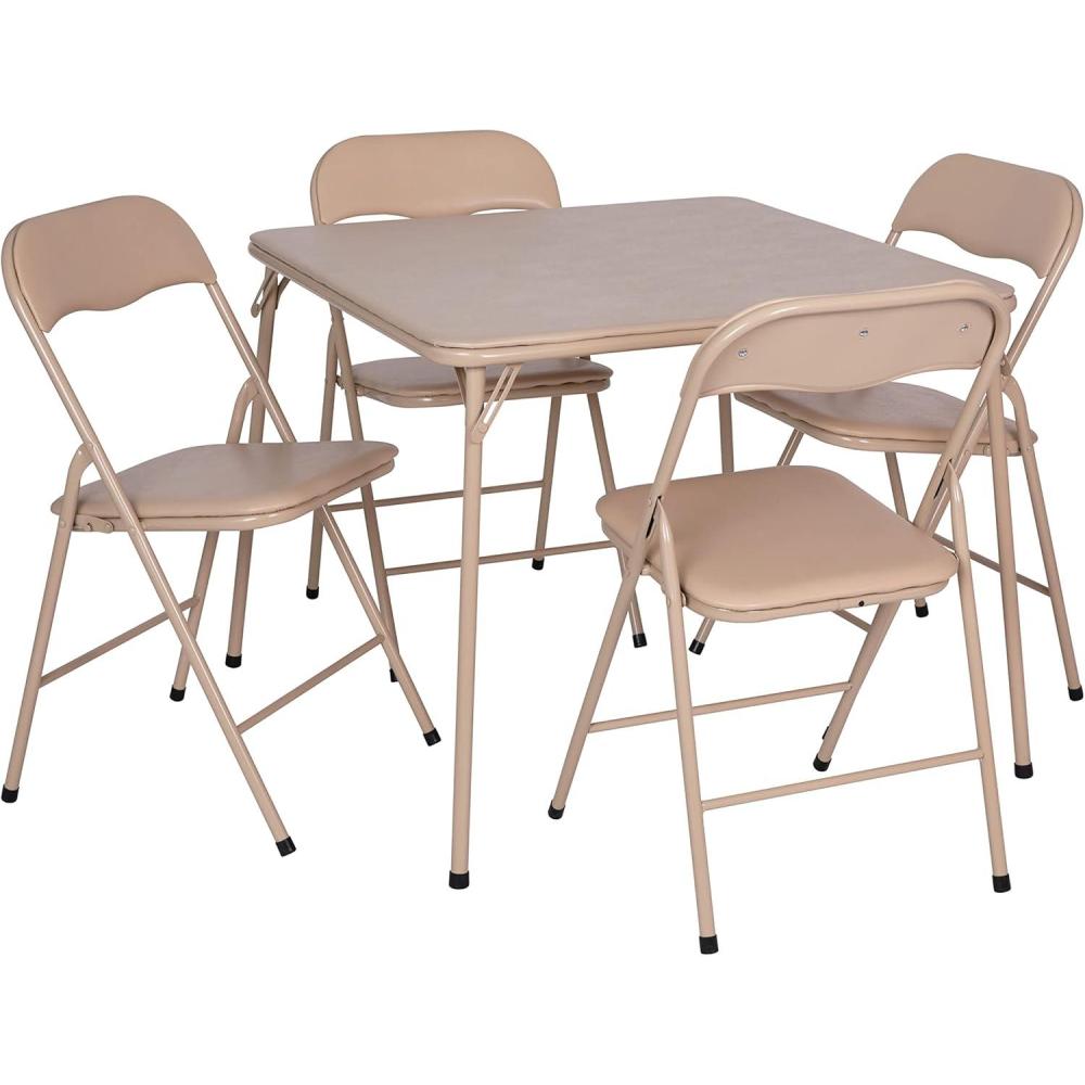 imageFlash Furniture Madison 5Piece Folding Card Table and Chairs Set Portable Event Table and Chairs Set for Indoor and Outdoor Gatherings GrayTan
