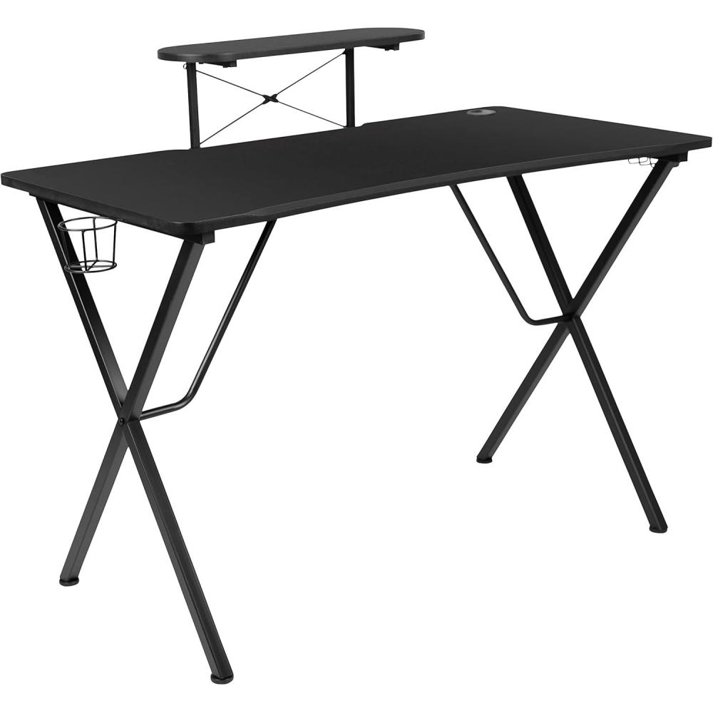 imageFlash Furniture Mallot Gaming Desk White Computer Desk 515quot Gamers Table with Cup Holder Headphone Hook and MonitorSmartphone StandBlack