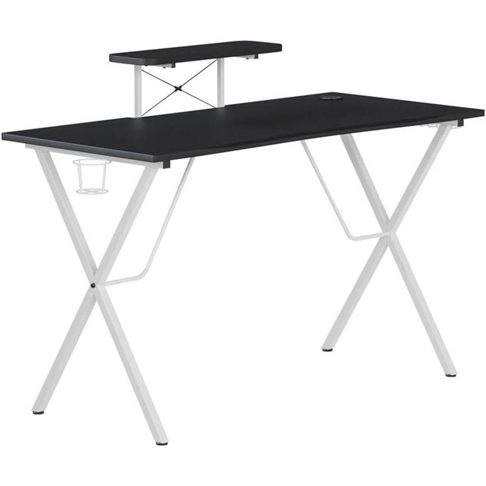 imageFlash Furniture Mallot Gaming Desk  White Computer Desk  515quot Gamers Table with Cup Holder Headphone Hook and MonitorSmartphone StandBlackWhite