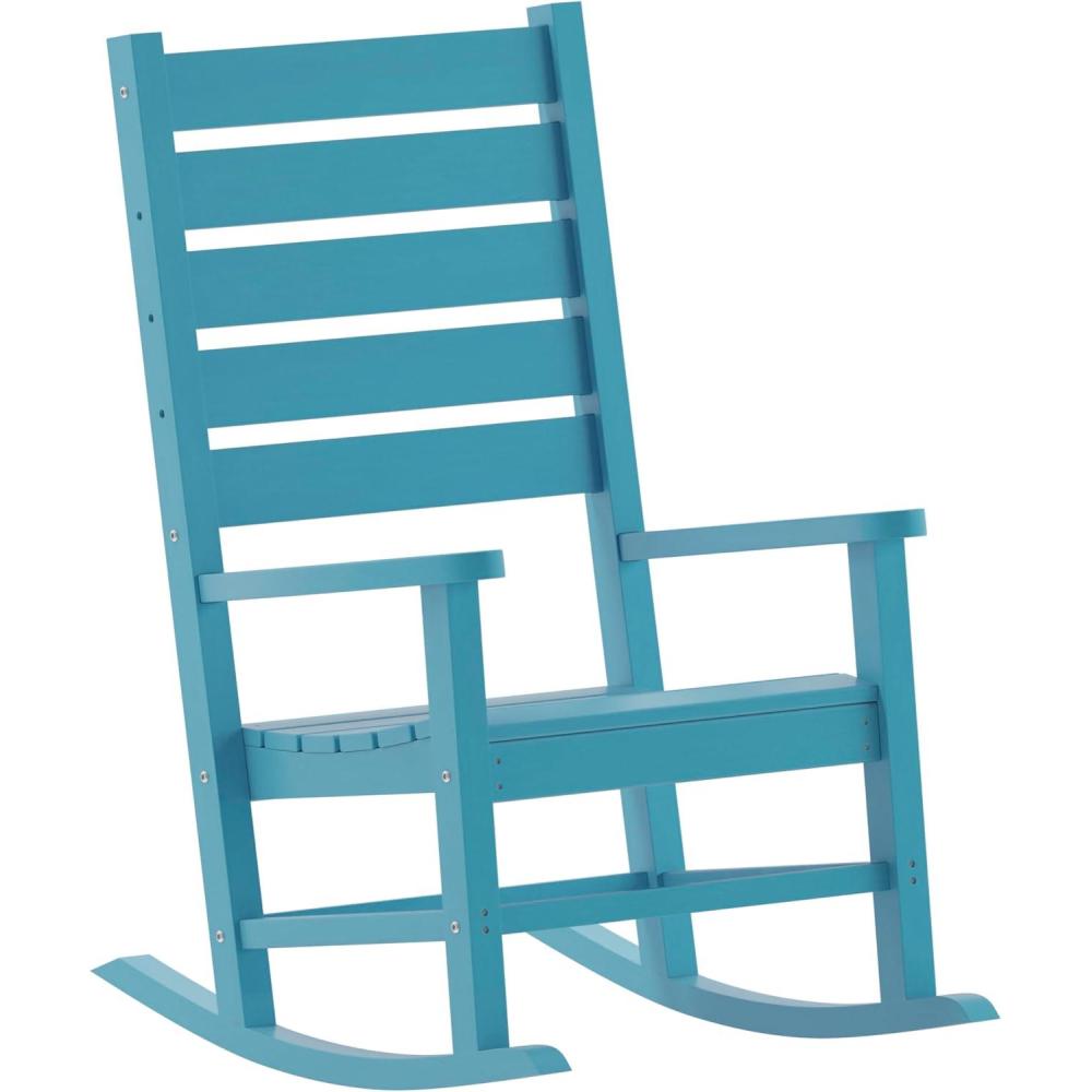 imageFlash Furniture Manchester Commercial Grade Outdoor Rocking Chair AllWeather HDPE IndoorOutdoor Rocker WhiteBlue