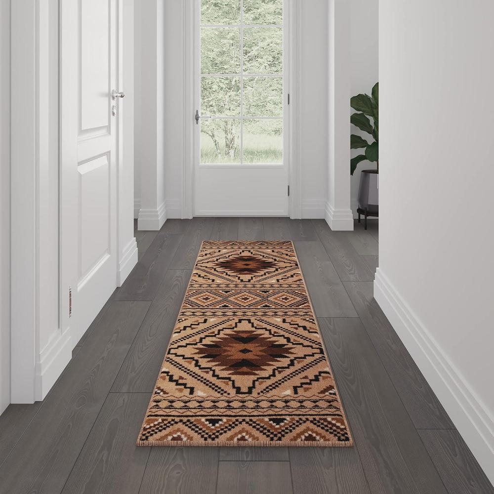 imageFlash Furniture Marana Collection Southwestern Style Area Rug  Brown Olefin Accent Rug  5 x 7  Cotton Backing  Entryway Living Room BedroomBrown
