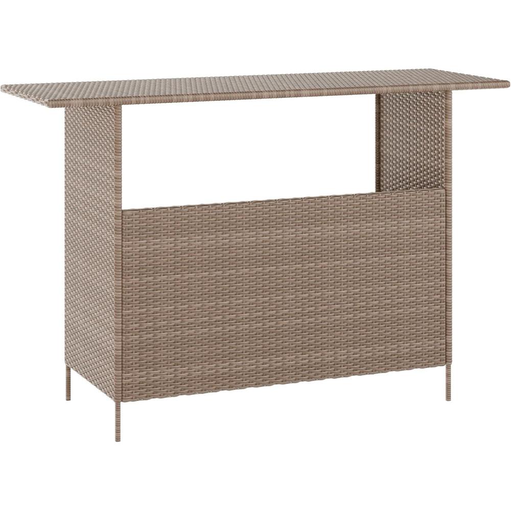 imageFlash Furniture Marco IndoorOutdoor Patio Bar Counter Table AllWeather Wicker Rattan Pattern 2 Shelves GrayBrown