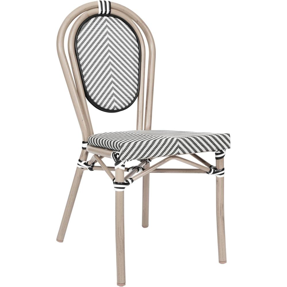 imageFlash Furniture Marseille IndoorOutdoor Commercial Bistro Stack Chair Black Textilene Back and Seat Natural Bamboo Print Metal FrameBlack WhiteLight Natural Frame