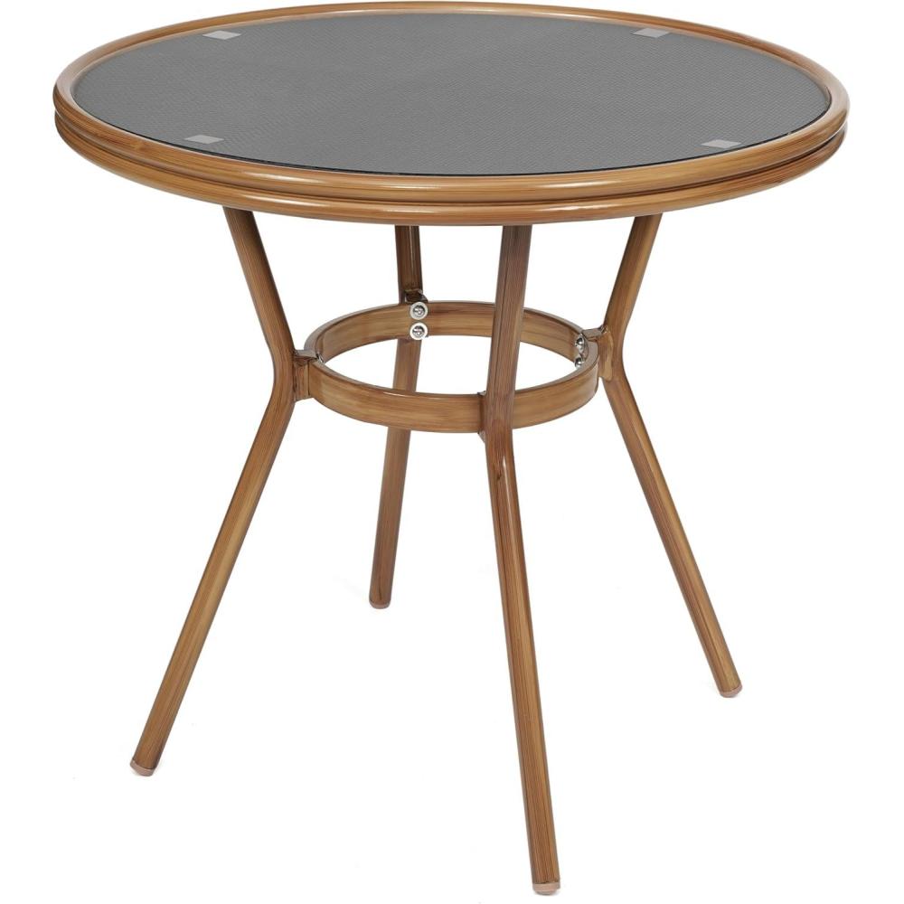imageFlash Furniture Marseille IndoorOutdoor Commercial Bistro Table Tempered Glass Top Textilene Fabric Natural Bamboo Print Aluminum Frame 315quot BlackBlack TextileneNatural Frame