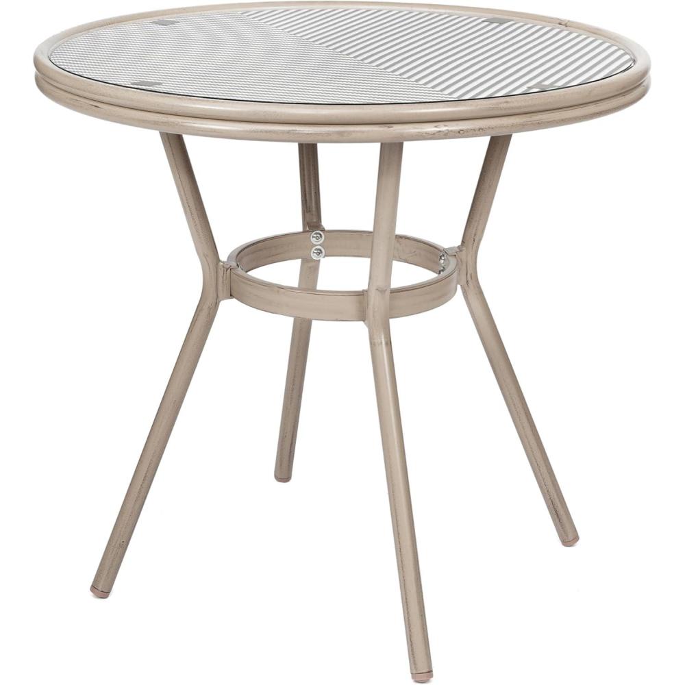 imageFlash Furniture Marseille IndoorOutdoor Commercial Bistro Table Tempered Glass Top Textilene Fabric Natural Bamboo Print Aluminum Frame 315quot BlackBlack White TextileneLight Natural Frame
