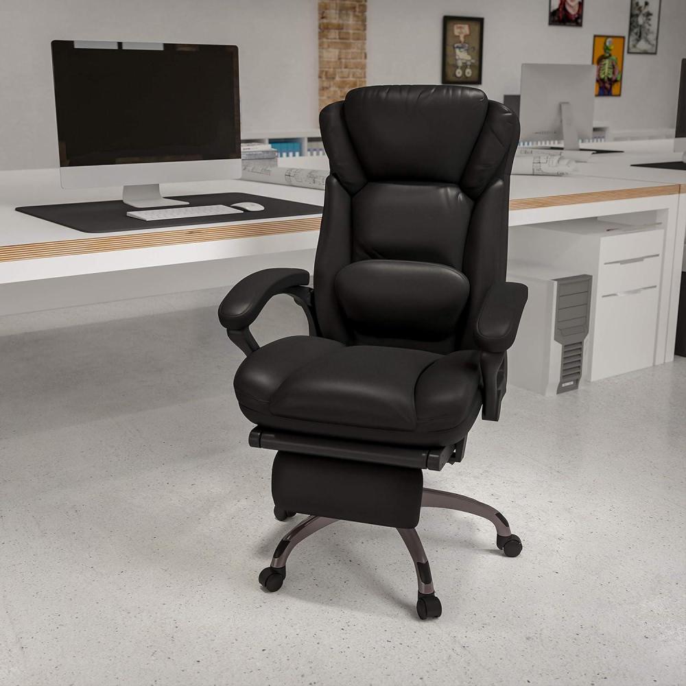 imageFlash Furniture Martin High Back Black LeatherSoft Executive Reclining Ergonomic Swivel Office Chair with Outer Lumbar Cushion and Arms