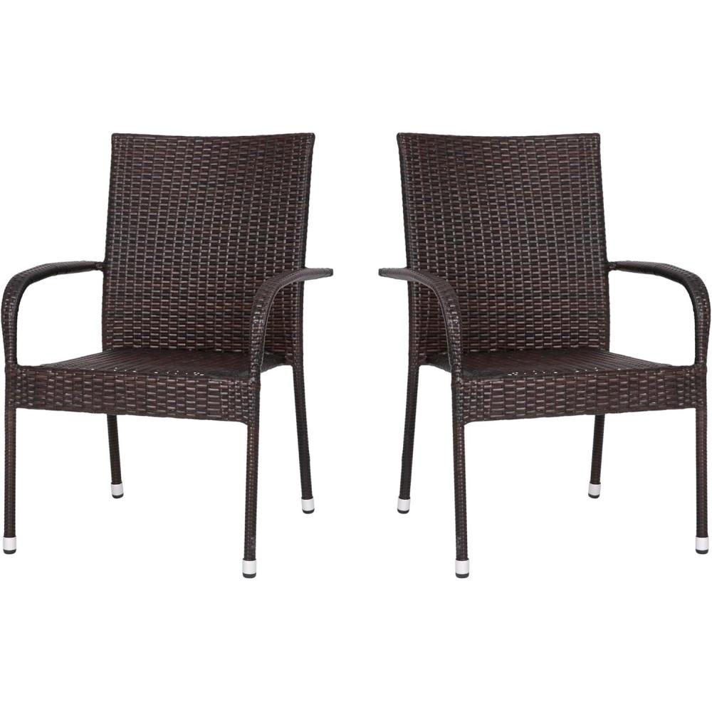 imageFlash Furniture Maxim Wicker IndoorOutdoor Dining Chairs with Arms Espresso Wicker Wrapped Steel Frames Fade ampamp Weather ResistantFor Deck or Backyard Set of 2Espresso
