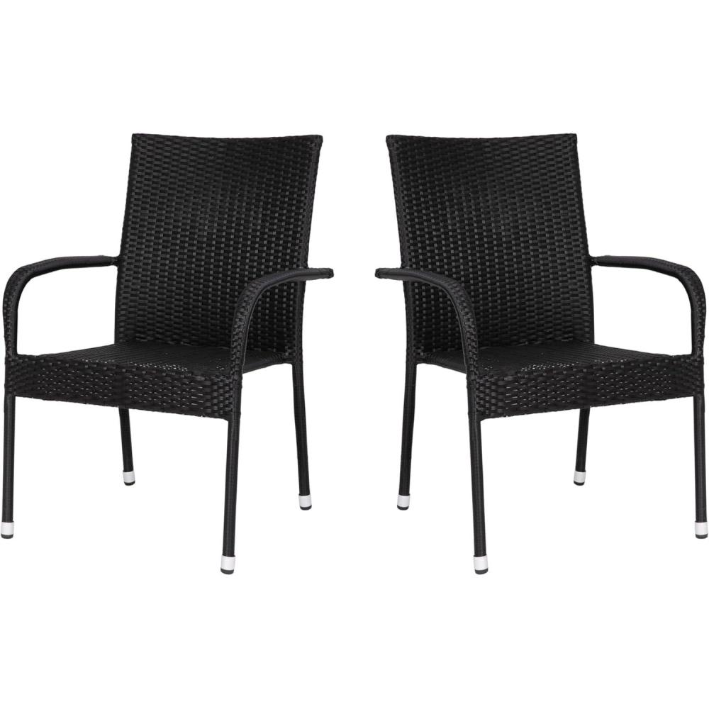 imageFlash Furniture Maxim Wicker IndoorOutdoor Dining Chairs with Arms Espresso Wicker Wrapped Steel Frames Fade ampamp Weather ResistantFor Deck or Backyard Set of 2Black