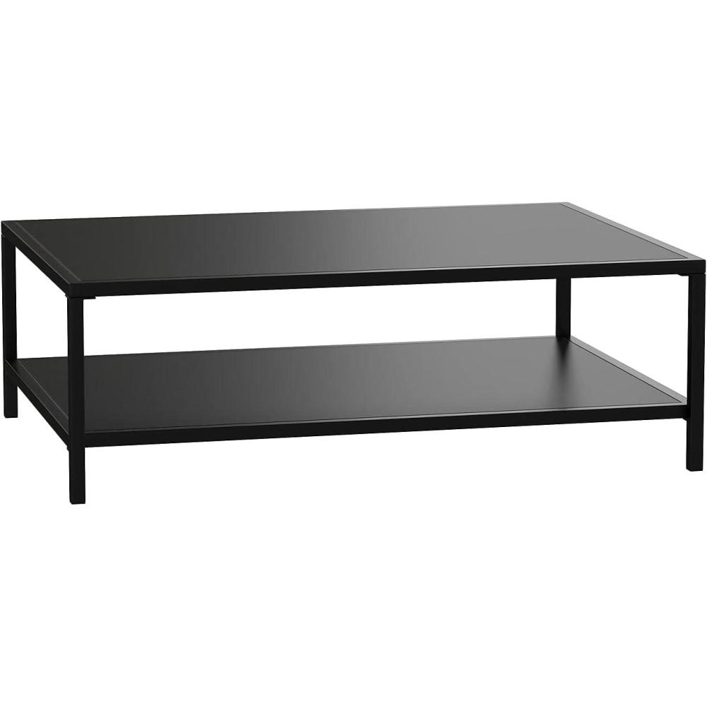 imageFlash Furniture Metal IndoorBrock Outdoor Coffee Table with Lower Shelf Black Steel Coffee Table for Business or Home Use Modern Square Leg Frame