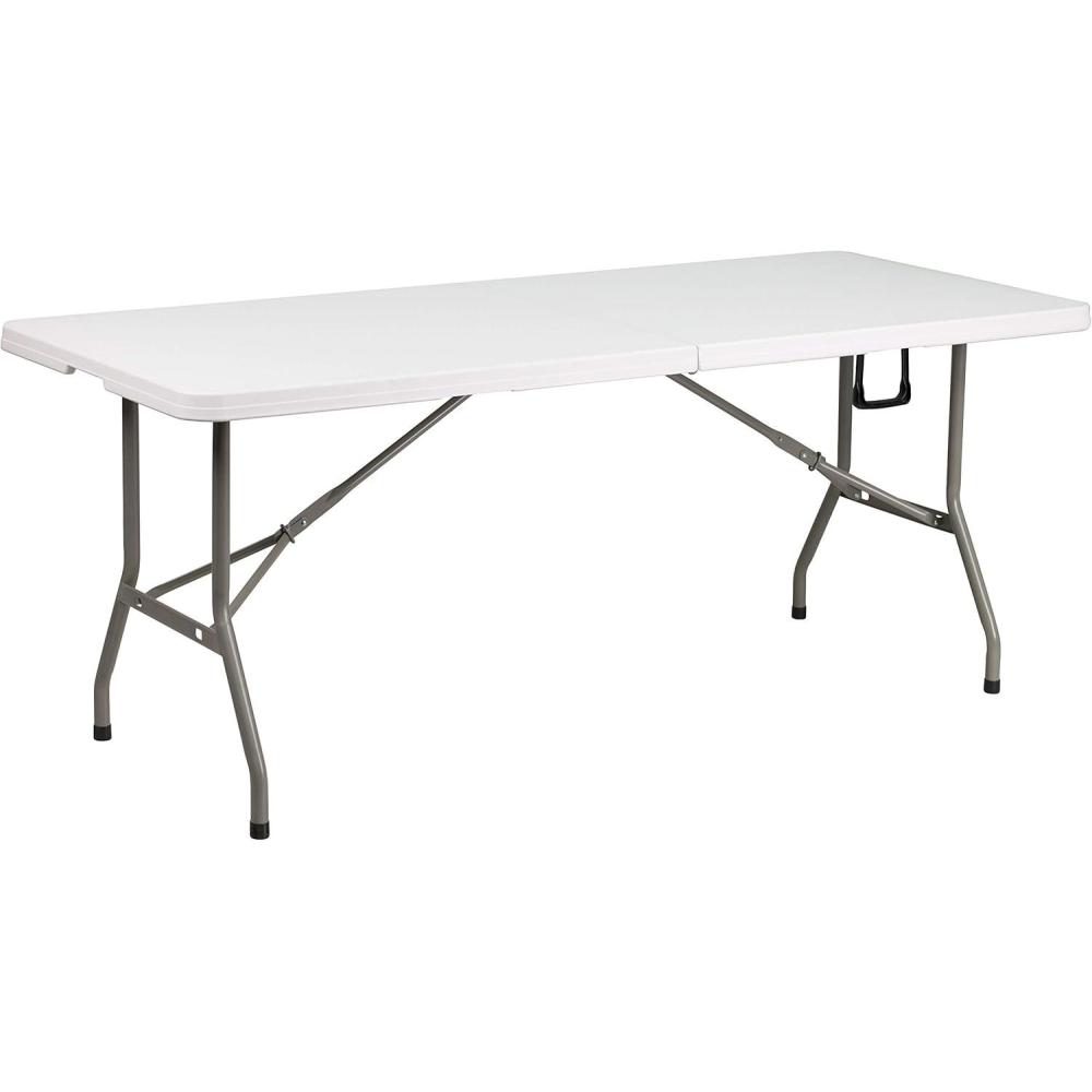 imageFlash Furniture Mills 4Foot Height Adjustable BiFold Brown Wood Grain Plastic Folding Table with Carrying HandleGranite White