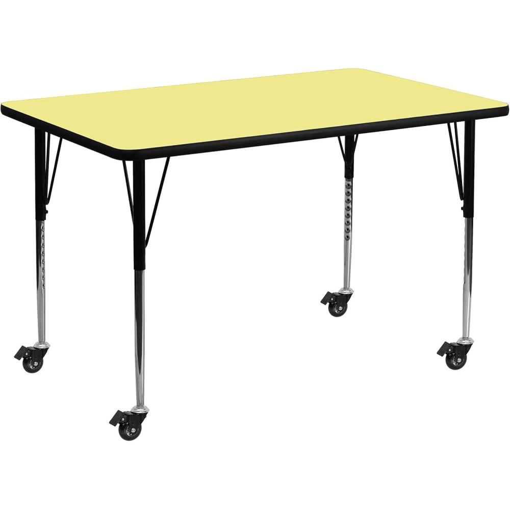 imageFlash Furniture Mobile 30W x 60L Rectangular Yellow Thermal Laminate Activity Table Standard Height Adjustable LegsYellow