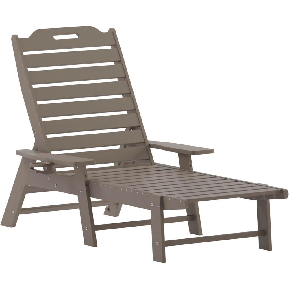 imageFlash Furniture Monterey Adjustable Adirondack Loungers with Cup Holders AllWeather IndoorOutdoor HDPE Lounge Chairs Set of 2 GrayBrown