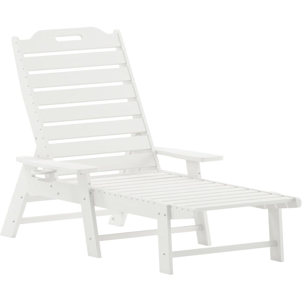 imageFlash Furniture Monterey Adjustable Adirondack Loungers with Cup Holders AllWeather IndoorOutdoor HDPE Lounge Chairs Set of 2 GrayWhite