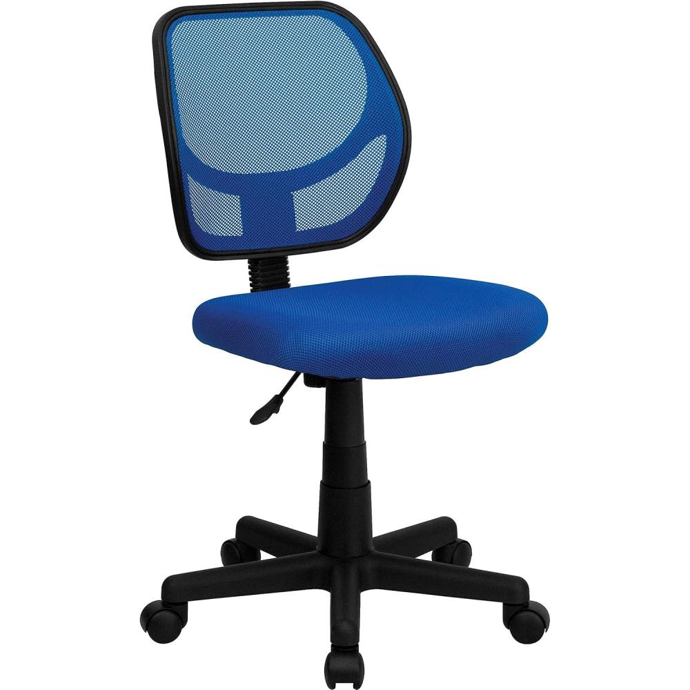 imageFlash Furniture Neri Low Back Black Mesh Swivel Task Office Chair with Curved Square BackBlue