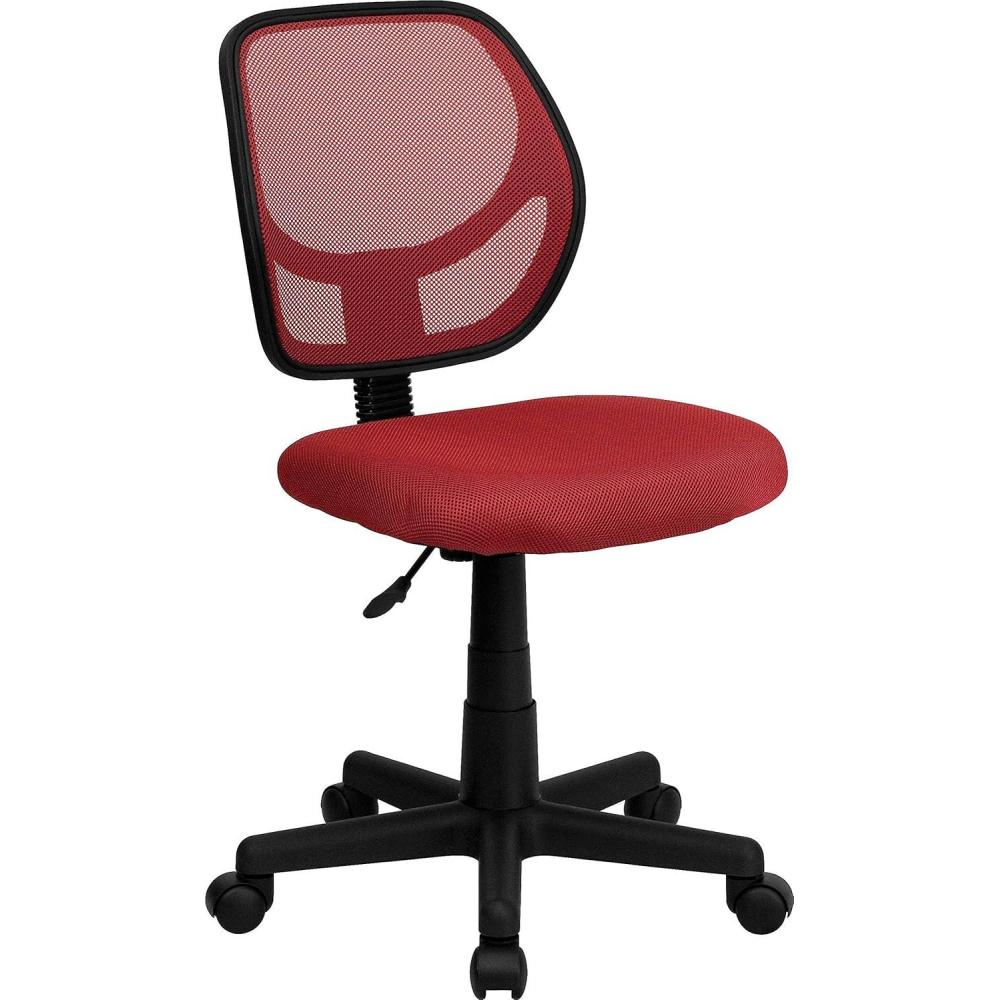 imageFlash Furniture Neri Low Back Black Mesh Swivel Task Office Chair with Curved Square BackRed
