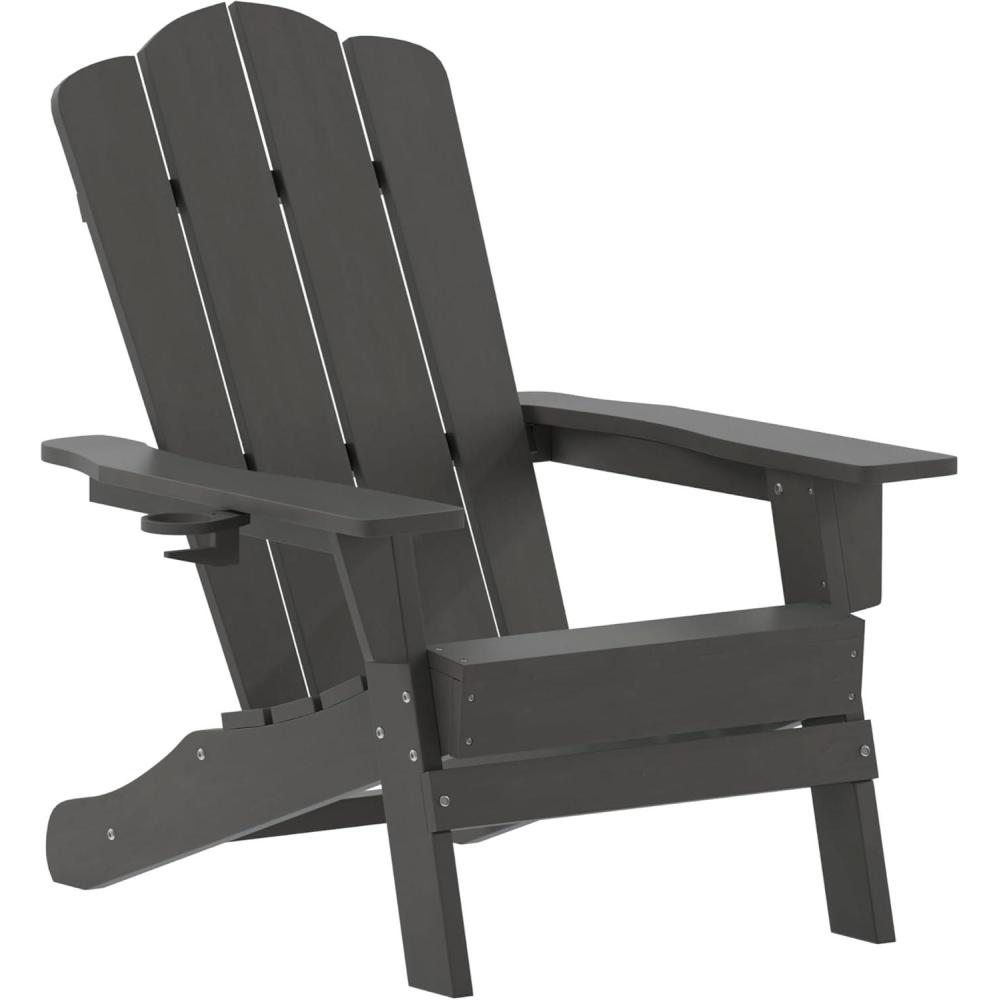 imageFlash Furniture Newport Adirondack Chair with Cup Holder Weather Resistant Poly Resin Adirondack Chair BlueGrey
