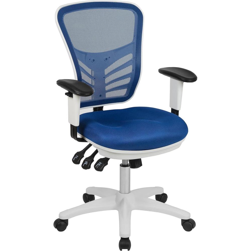 imageFlash Furniture Nicholas MidBack Swivel Desk Chair with Wheels Mesh Back Padded Seat and Armrests Adjustable Height Mesh Ergonomic Office Chair BlackBlue MeshWhite Frame