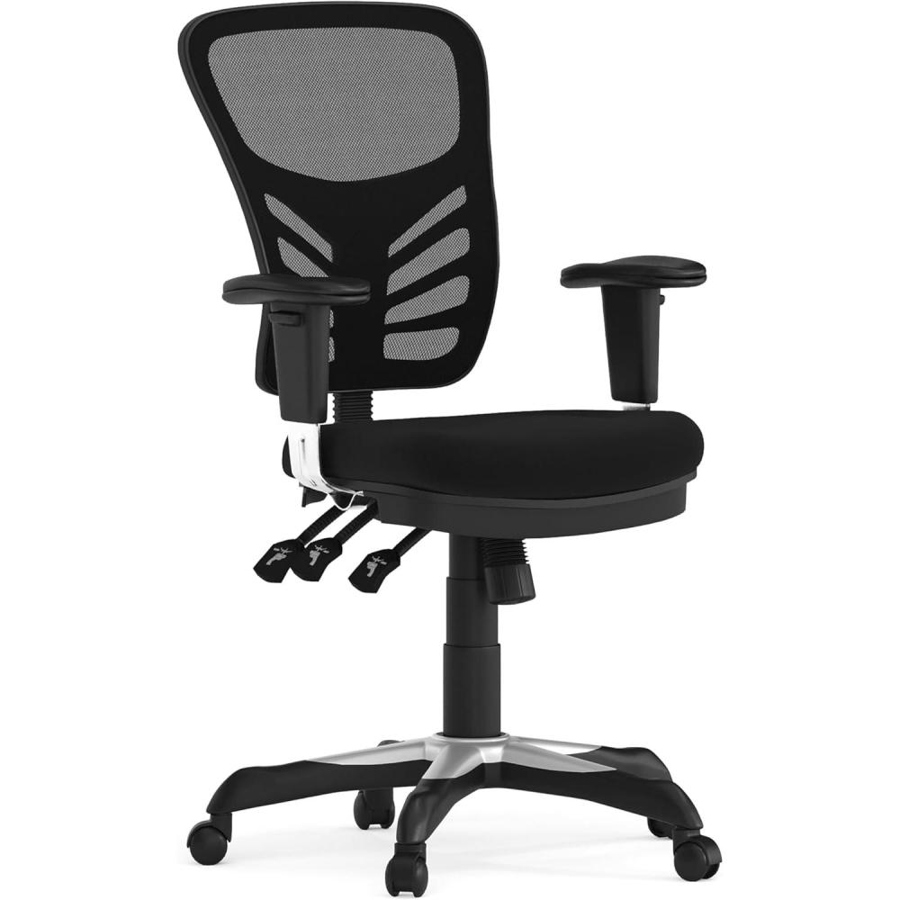 imageFlash Furniture Nicholas MidBack Swivel Desk Chair with Wheels Mesh Back Padded Seat and Armrests Adjustable Height Mesh Ergonomic Office Chair BlackBlack