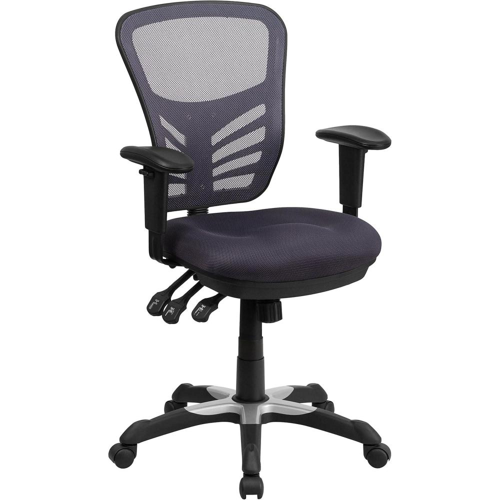 imageFlash Furniture Nicholas MidBack Swivel Desk Chair with Wheels Mesh Back Padded Seat and Armrests Adjustable Height Mesh Ergonomic Office Chair BlackDark Gray